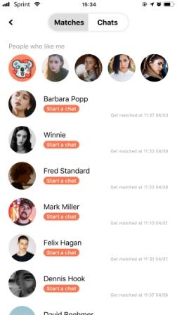 MeetYa app screenshot — Matches & chats